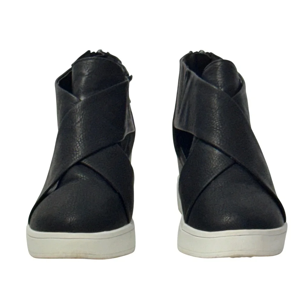 Journee Collection Wedge Sneaker Womens 8 Black Cutout Strappy Back Zip Platform